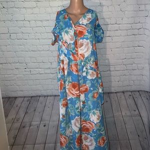 Olivaceous Light Blue, Red & Cream floral dress size S